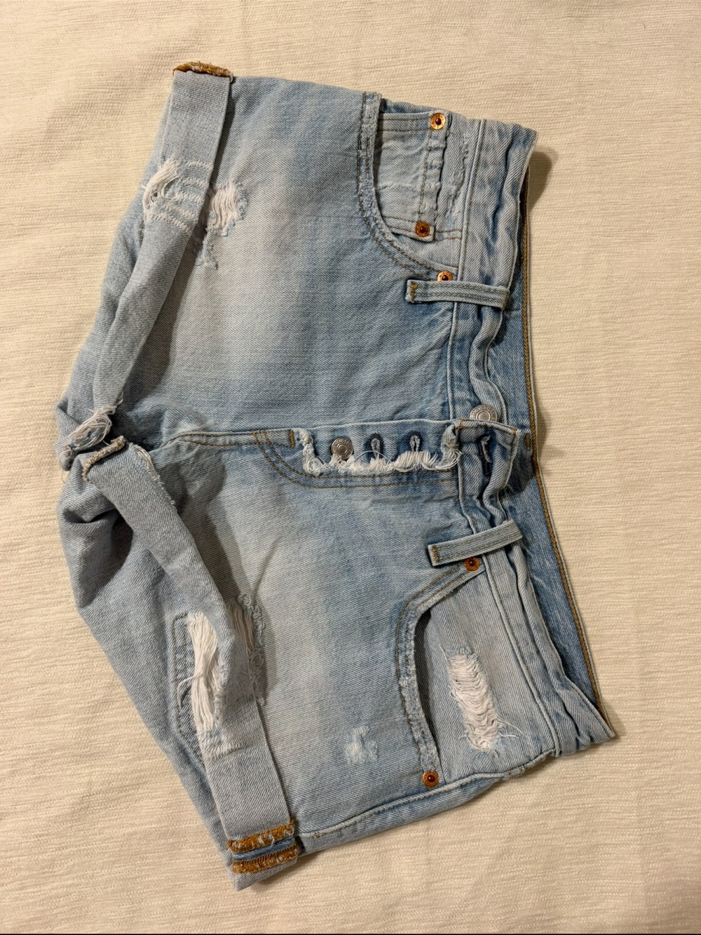 Levi's Light Blue Distressed Denim Shorts